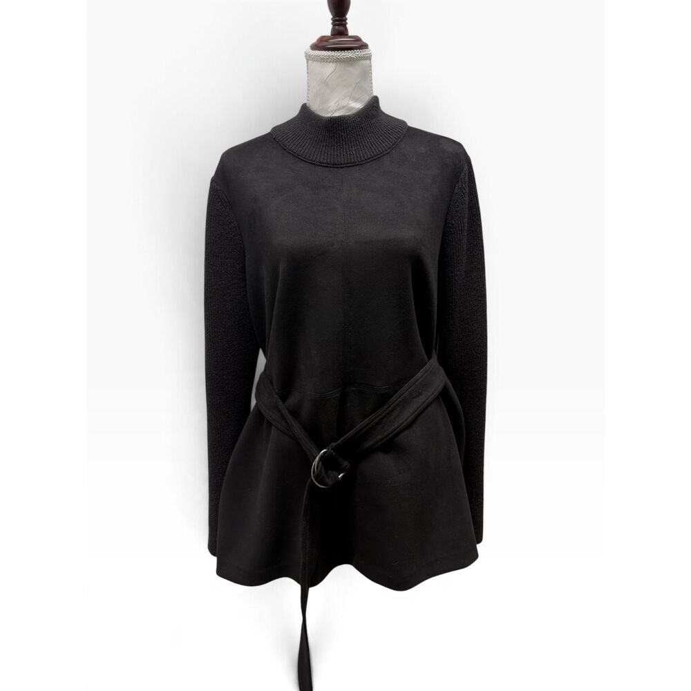 Ann Taylor Faux Suede Mixed Media Belted Tunic Sweater